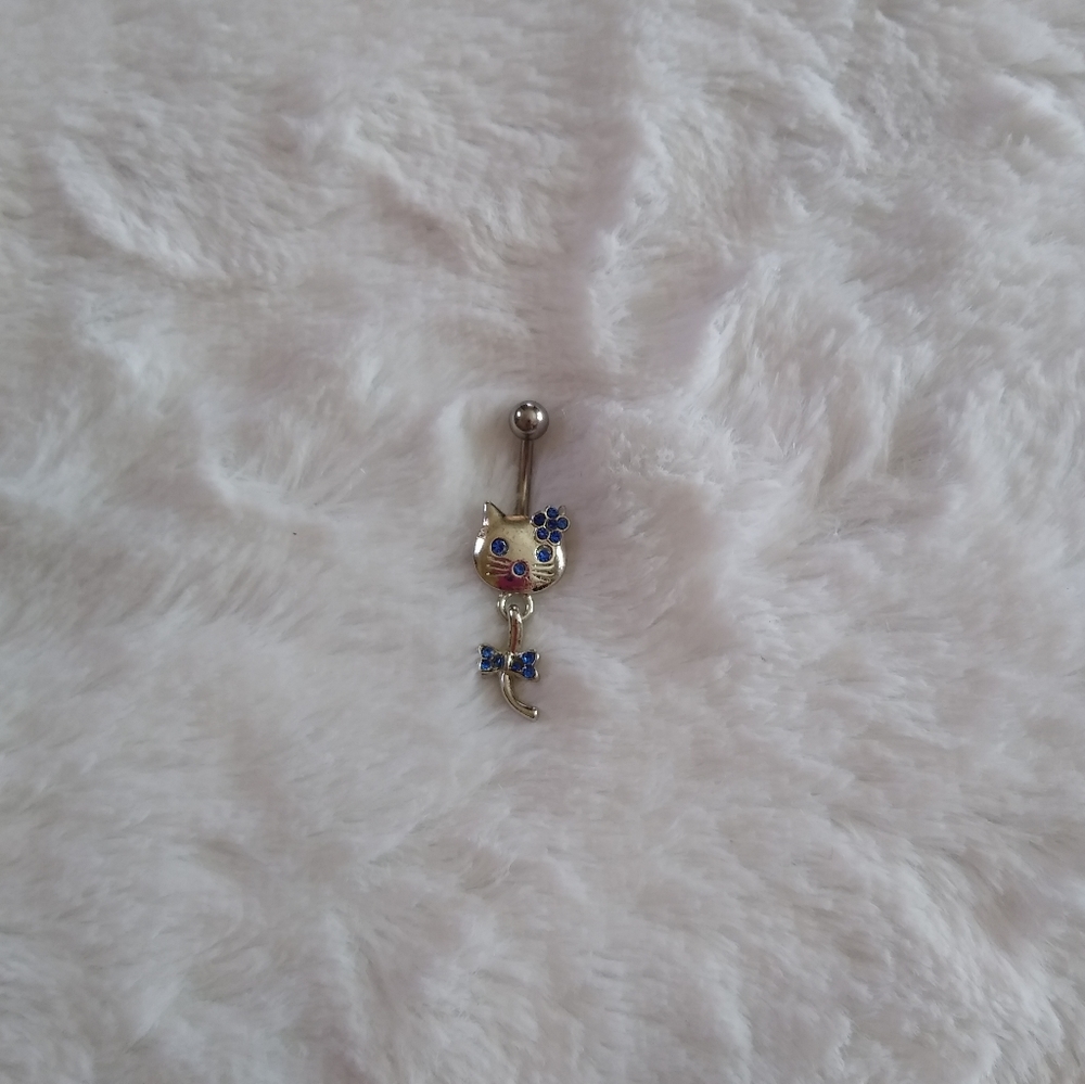 New Body Candy Blue Rhinestone Cat Dangle Belly Ring